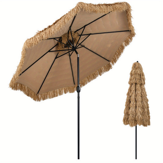 Tiki Parasol – Hawaiiaanse Parasol – Buitenkap – Zonnescherm – Terrasparasol – Extra Groot 305x274 cm – Kantelbaar met Slingerbediening – Weerbestendig PE Rietkap met Aluminium Frame