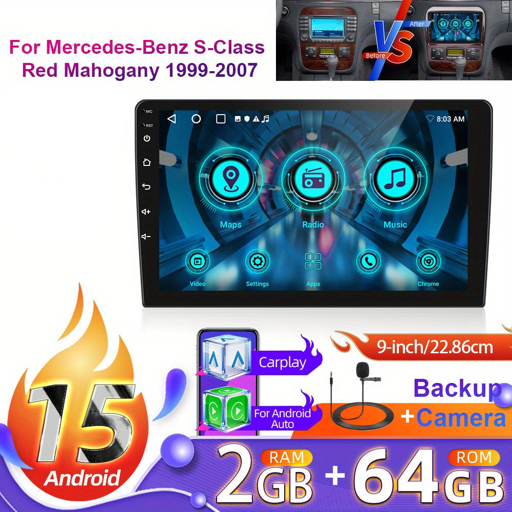 Android 15 Autoradio – Multimedia Systeem – Navigatie Unit – Touchscreen Radio – Auto Interface – 9-inch HD Scherm – Draadloze CarPlay & Android Auto – Inclusief Achteruitrijcamera Met Microfoon