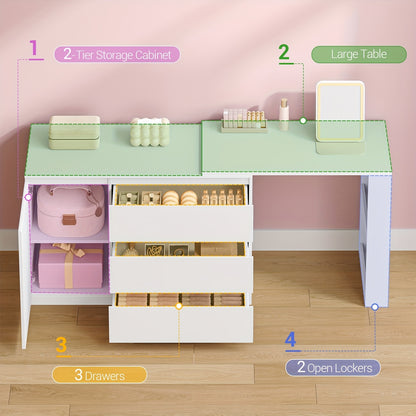 Tidy Up Cluttered Surfaces, Categorize Bottles And Jars, And Organize Makeup Tools.Dressing Table with Drawers, L-Shaped Corner Dressing Table, Vanity with 1 Storage Cabinet And 2 Open Storage Shelves, Bedroom, Living Room, M - QUORE