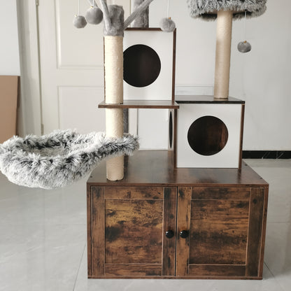 Kattenboom – Krabpaal – Kattenmeubel – Kattenhuis – Kattenkast – Verborgen Kattenbak – Duurzame Sisal Krabpaal – Ruimtebesparend Bruin-Wit Design