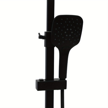 TOOL1SHOOO Black Shower System 3-Mode Handheld Shower Head 360° Rotatable Overhead Shower Head Thermostatic Control Adjustable Track Height Spring Hose 149.35 cm Modern Bathroom