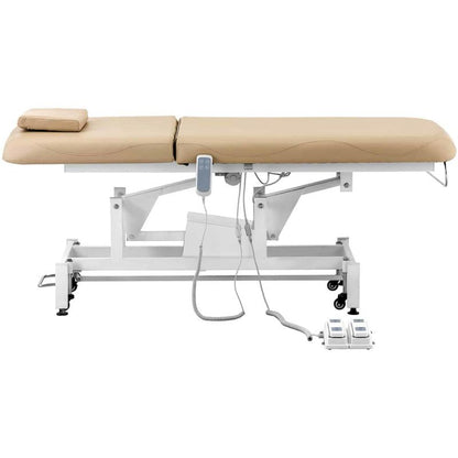 Massagetafel – Behandelbank – Massagebed – Behandeltafel – Massagebank – Elektrisch Verstelbaar – 2 Motoren – Max. Draagvermogen 150 kg – Donkerbeige Eco-Leder
