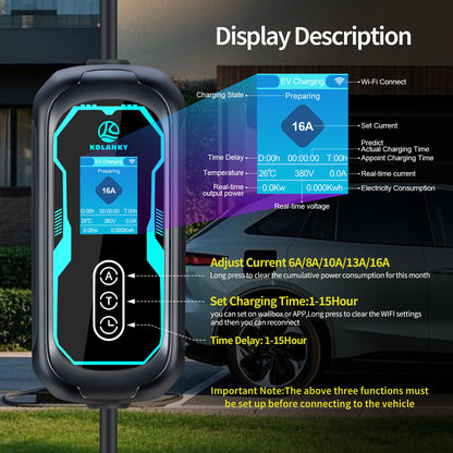 11 kW EV-lader – Elektrische Auto Oplader – Type 2 Laadpaal – Mobiele EV Charger – Snel Opladen – 16A 3-Fase 220-240V – Draagbaar Met EU-Stekker – Wandmontage Mogelijk