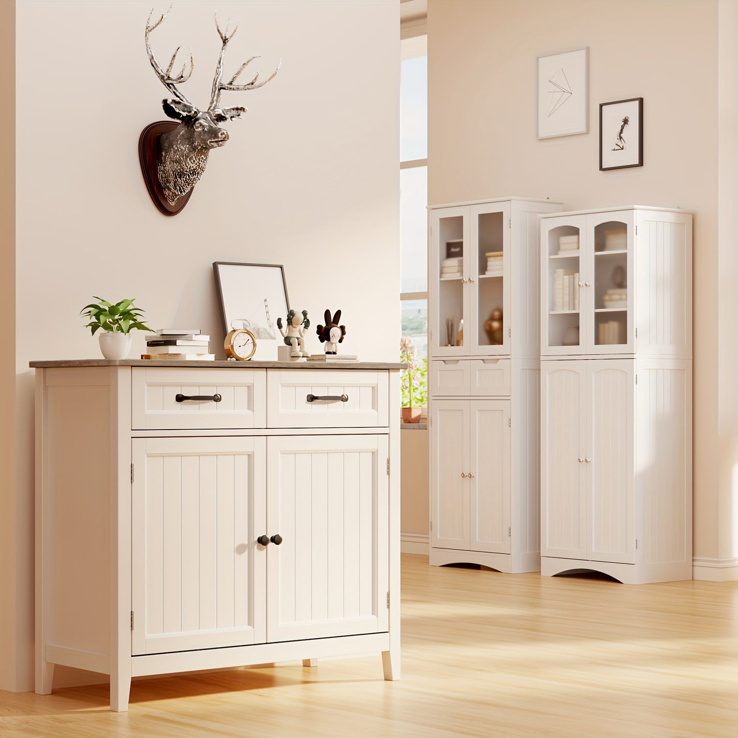 Dressoir – Buffetkast – Opbergkast – Keukenkast – Sideboard – Ruim Met Lade En Verstelbare Plank – Hardhouten Grijs