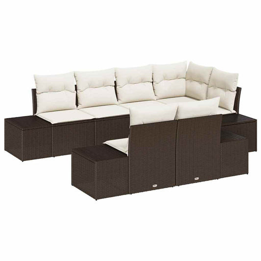 Tuinbank – Buitenbank – Loungeset – Modular Sofa – Tuinmeubel – 7-Zits – Weerbestendig Polyrattan – Met Witte Kussens