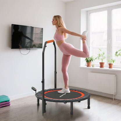 Mini Trampoline – Fitness Trampoline – Jumping Trampoline – Springmat – Trainingsapparaat – Verstelbare Handgreep 99-123 cm – LCD Monitor – Stalen Frame – Zwart/Rood – Ø102 cm