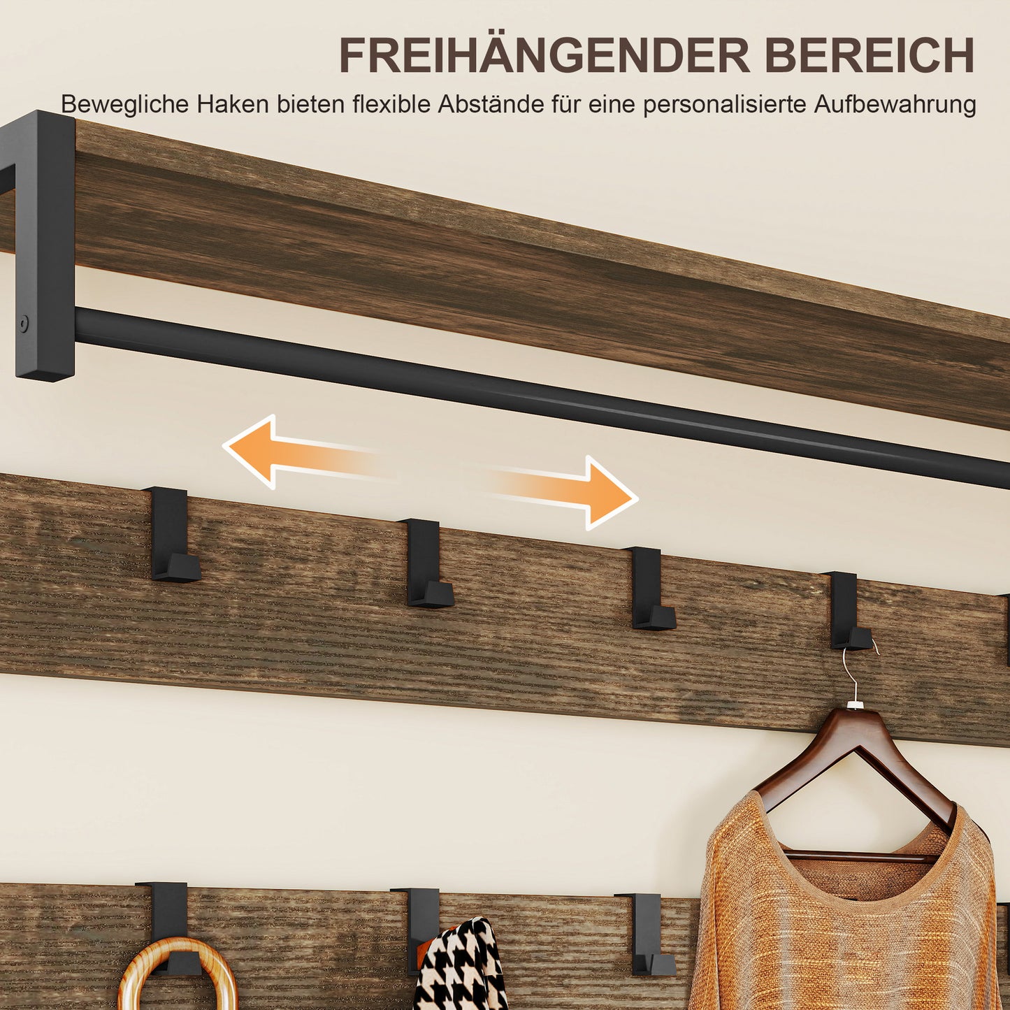 Kapstok – Wandkapstok – Schoenenrek – Zitbank – Opbergkast – Industrieel Design – 10 Haken & 2 Stoffen Lades – Metaal Bruin