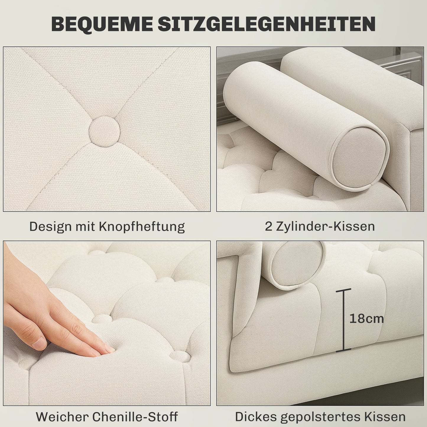 Schoenenbank – Opbergbank – Zitbank – Schoenenkast – Bankje – Gestoffeerd Chenille – Met Zitkussen en Bergruimte – 115x44x58 cm – Houten Frame – Beige