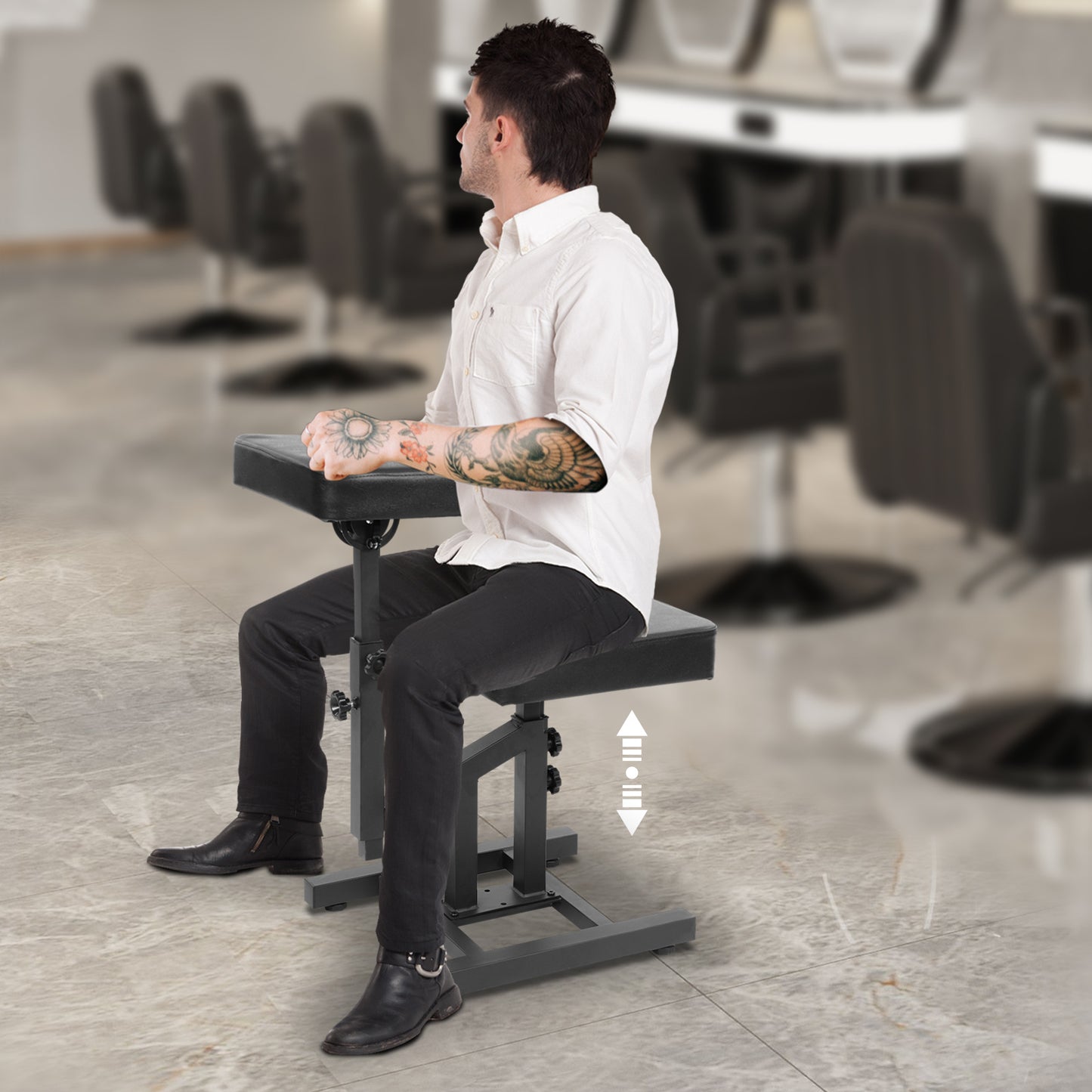 Adjustable Tattoo and Hair Chair | Multiple Use, Aluminum Frame, Open Back, Includes Cushion, No Wheels - NaMaSyo
