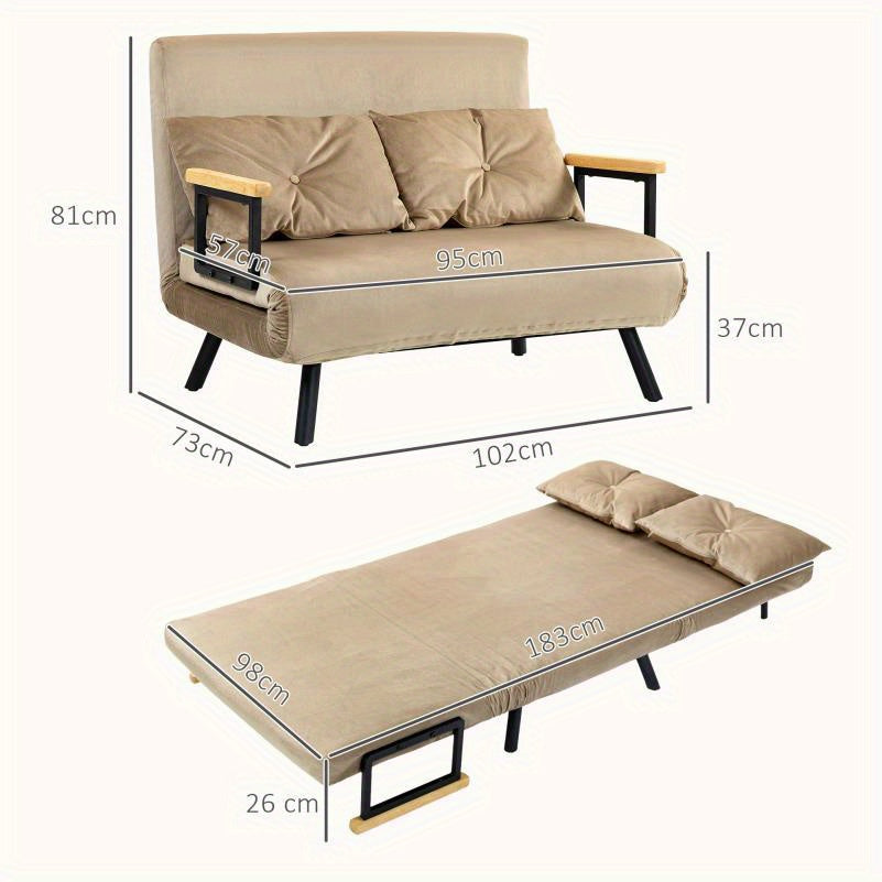 Slaapbank – Sofa Bed – Bedbank – Logeerbed – Zitslaapbank – Lichtbruin – Verstelbare Rugleuning – Fluwelen Bekleding – 102x73x81 cm – Slipvast – Zacht Comfort