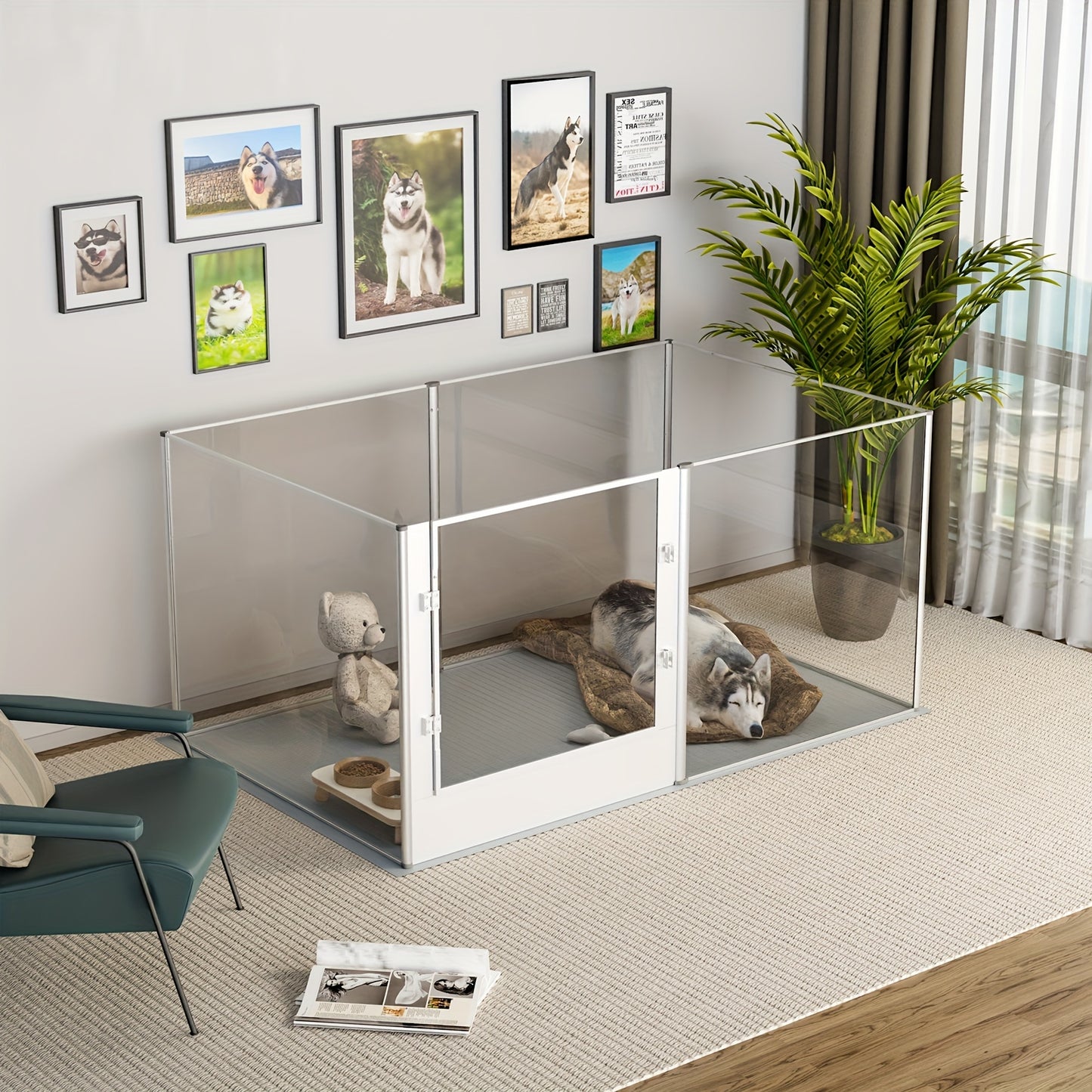 Hondenren Transparant – Hondenkooi – Puppyren – Binnenren – Dierenren – Acryl & Aluminium – Veiligheidsvergrendeling – Waterdichte Bevallingsmat 80 cm Hoog