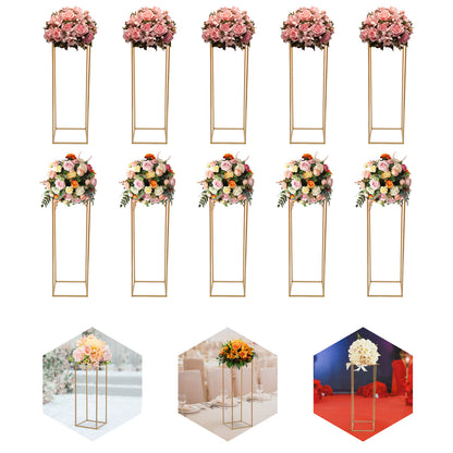 Vaasstandaard – Bloemenstandaard – Boeketstandaard – Bloemenhouder – Bloemhouder – Gouden Set van 10 – Stevig IJzer – 27x27x80 cm, Max 10 kg Draagkracht