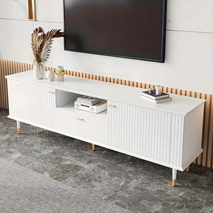 Tv Meubel – Tv Kast – Tv Stand – Tv Unit – Tv Console – Wit Met Gouden Accenten – Duurzaam Bamboe – Soft-Close Scharnieren