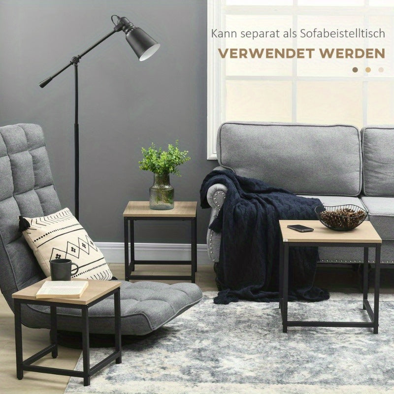 Salontafel – Bijzettafel – Side Table – Sofa Tafel – Hoektafel – Natuurlijk Houtlook – Stalen Frame
