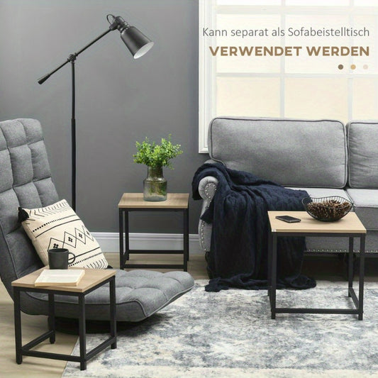 Salontafel – Bijzettafel – Side Table – Sofa Tafel – Hoektafel – Natuurlijk Houtlook – Stalen Frame