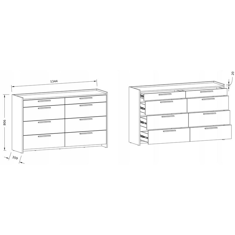 Kledingkast – Garderobekast – Opbergkast – Dressoir – Kast Met 6 Lades – Gelamineerd Met ABS-Randen – Vochtbestendig Metalen Uittreklades