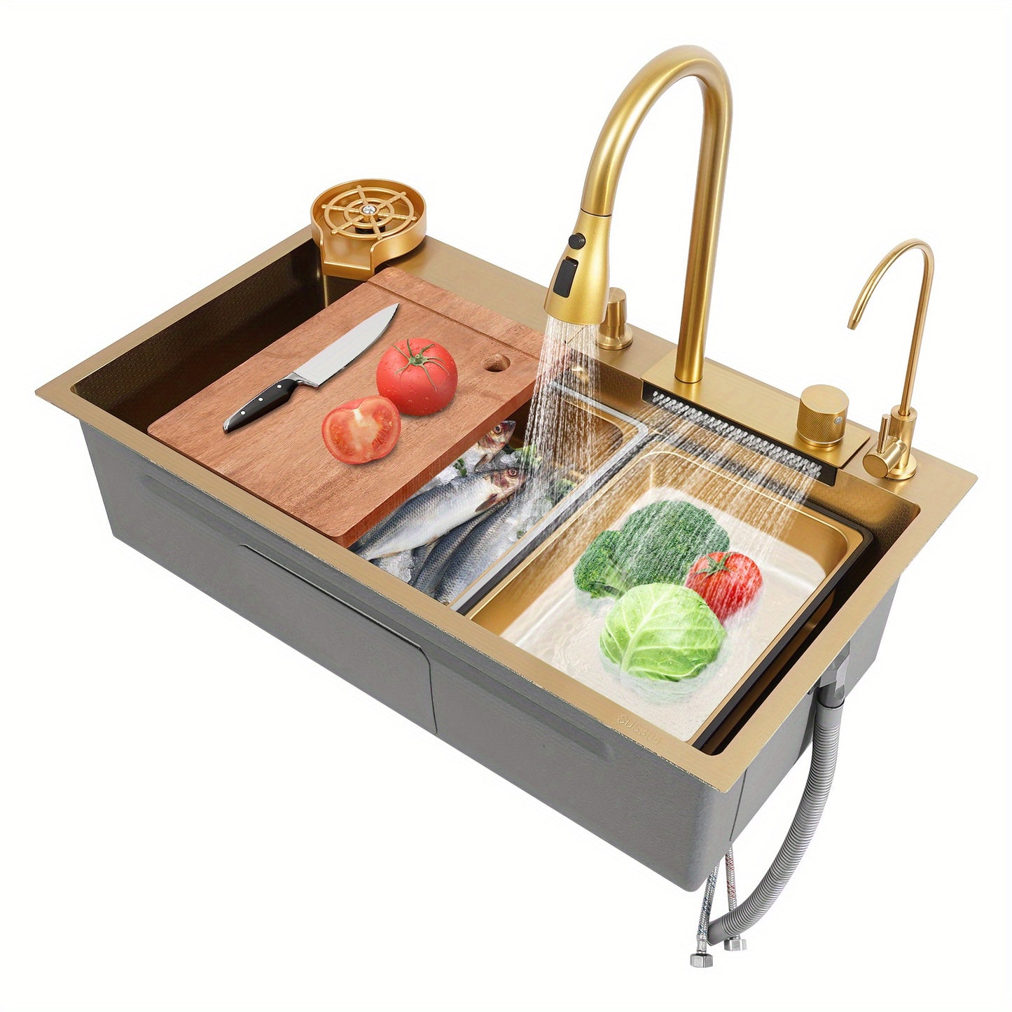 80 cm Gouden RVS Keukenspoelbak – Spoelbak – Keukenspoelbak – Afwasbak – Wasbak – 304 Roestvrij Staal – Twee Compartimenten – Diepe Grote Bak – Gepolijst – Duurzaam