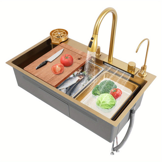 80 cm Gouden RVS Keukenspoelbak – Spoelbak – Keukenspoelbak – Afwasbak – Wasbak – 304 Roestvrij Staal – Twee Compartimenten – Diepe Grote Bak – Gepolijst – Duurzaam