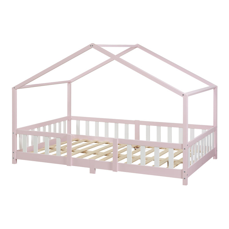 Kinderbed – Kinderbedden – Eenpersoonsbed – Hoogslaper – Stapelbed – Huisvormig Design – Valbeveiliging – Grenenhout – 140x200 cm