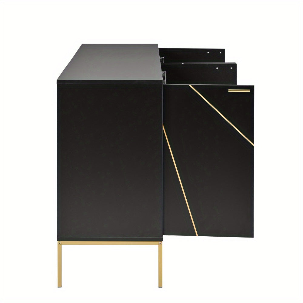 Dressoir – Dressoirkast – Ladekast – Opbergkast – Buffetkast – Zwart met Gouden Metalen Accenten – 150x80x40 cm – TV Meubel