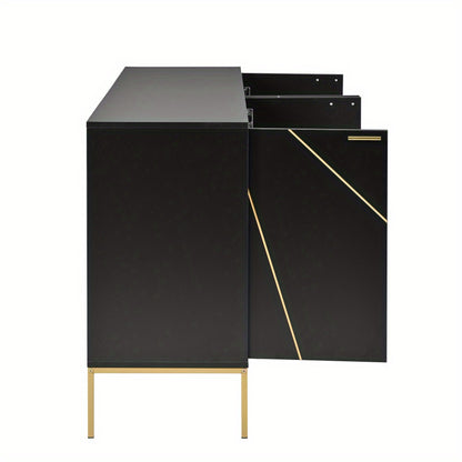 Dressoir – Dressoirkast – Ladekast – Opbergkast – Buffetkast – Zwart met Gouden Metalen Accenten – 150x80x40 cm – TV Meubel