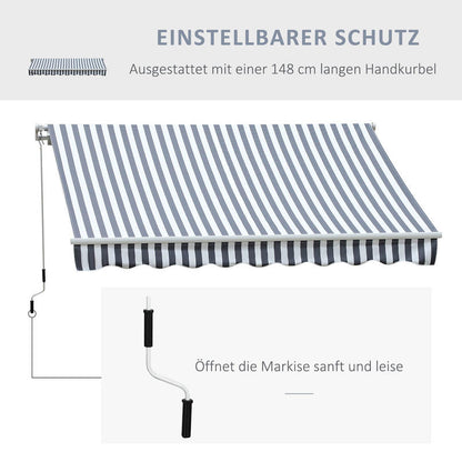 Knikarmscherm – Verstelbaar Zonnescherm – Uitschuifbaar Scherm – Inklapbare Luifel – Handbediend Zonnescherm – 2,95 x 2,45 meter – Weerbestendig Aluminium – Lichtgrijs-Wit