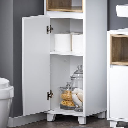 Badkamerkast – Kolomkast – Opbergkast – Wastafelonderkast – Hoge Kast – Smal Design – MDF & Spaanplaat – 30x170x30 cm – Wit – 2 Deuren en 2 Open Vakken