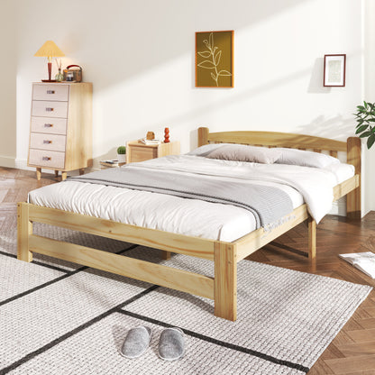 Houten Tweepersoonsbed – Massief Bed – Futonbed – Jeugdbed – Volwassenenbed – Natuurlijk Hout – 140x200 cm – Robuuste Lattenbodem