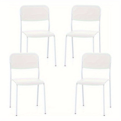 Eetkamerstoelen – Stapelbare Stoelen – Keukenstoelen – Zonder Armleuning – Set Van 4 – Met Metalen Frame – Comfortabel En Duurzaam – Wit