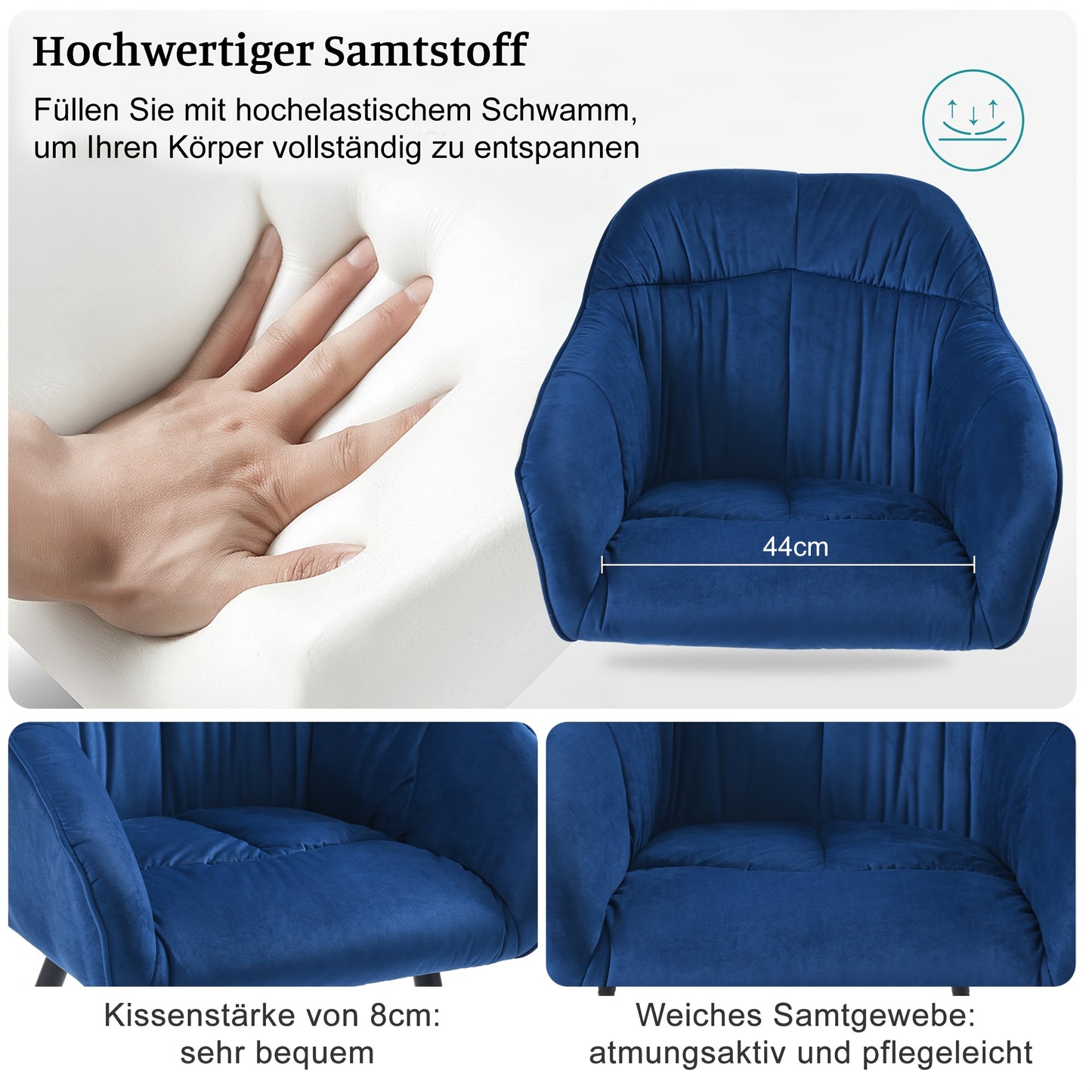 Eetkamerstoel – Kuipstoel – Stoel – Meubel – Woonkamerstoel – Set van 6 – Velours Bekleding – Verstelbare Metalen Poten