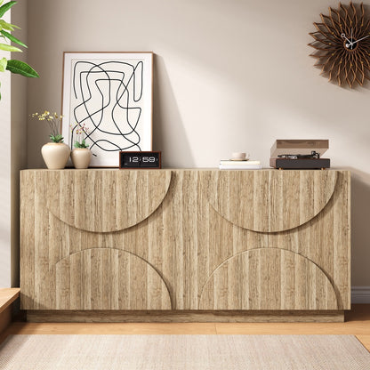 Dressoir – Opbergkast – Ladekast – Buffettafel – Sideboard – Modern Design – Veerbelaste Deur – Beige Wit – Duurzaam Niet-Houten Materiaal – Meerdere Planken – Eenvoudige Montage