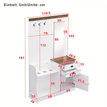 Garderoberek – Kapstok – Halrek – Schoenenrek – Spiegel – Wit Modern – Ruimtebesparend – Bamboe Materialen