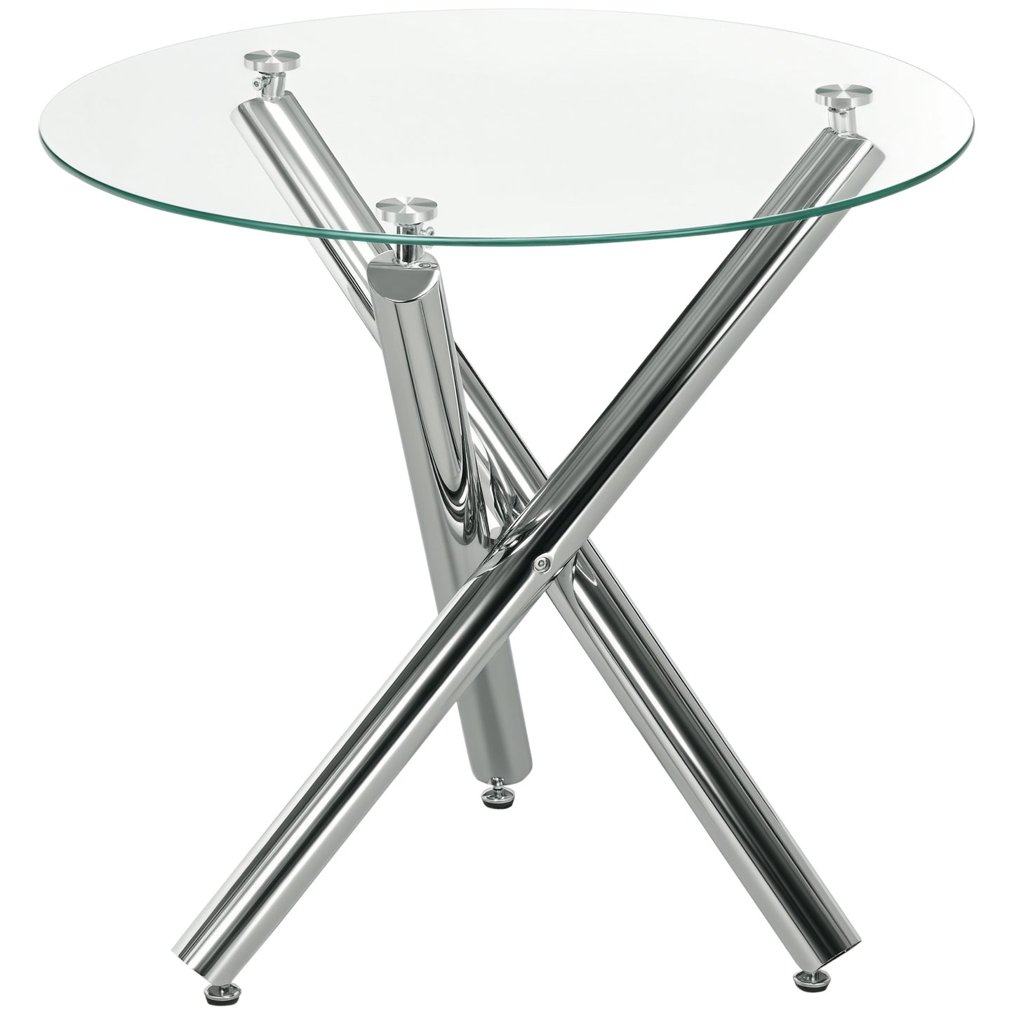 Eettafel – Ronde Tafel – Keukentafel – Dinetafel – Glazen Tafel – Hardglas Zonder Rand – Stabiele Stalen Poten – Ø80 x 74 cm – Geschikt Voor 2-4 Personen