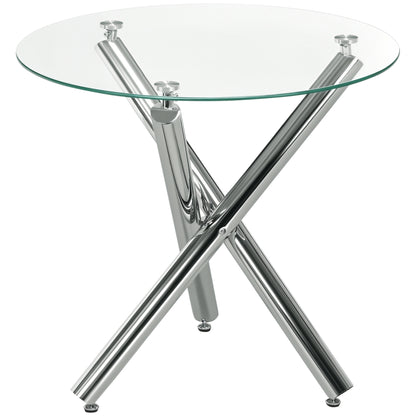Eettafel – Ronde Tafel – Keukentafel – Meditatietafel – Bistrotafel – Hard Glas Blad – Stalen Poten – 80x80x74 cm – Voor 2-4 Personen