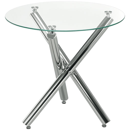 Eettafel – Ronde Tafel – Keukentafel – Meditatietafel – Bistrotafel – Hard Glas Blad – Stalen Poten – 80x80x74 cm – Voor 2-4 Personen