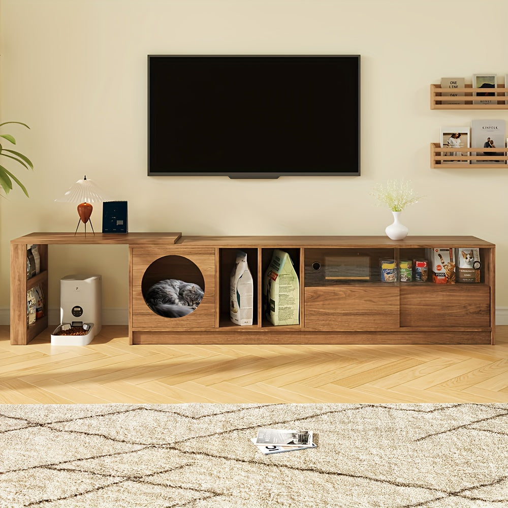 Modern Tv-meubel – Tv-standaard – Tv-kast – Mediameubel – Tv-dressoir – Draaibaar – Uittrekbare Opbergruimte – Hoogwaardig Bamboe – Natuurlijke Houtkleur – Huisdiervriendelijk – Compleet Gemonteerd