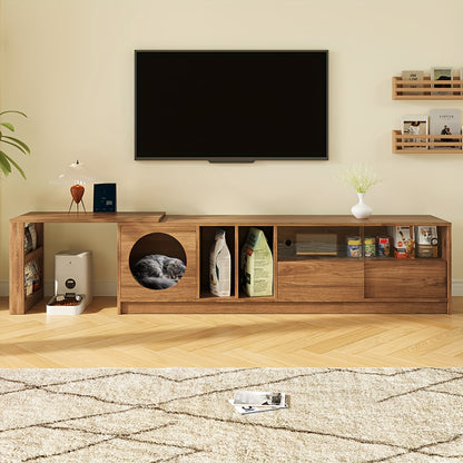 Modern Tv-meubel – Tv-standaard – Tv-kast – Mediameubel – Tv-dressoir – Draaibaar – Uittrekbare Opbergruimte – Hoogwaardig Bamboe – Natuurlijke Houtkleur – Huisdiervriendelijk – Compleet Gemonteerd