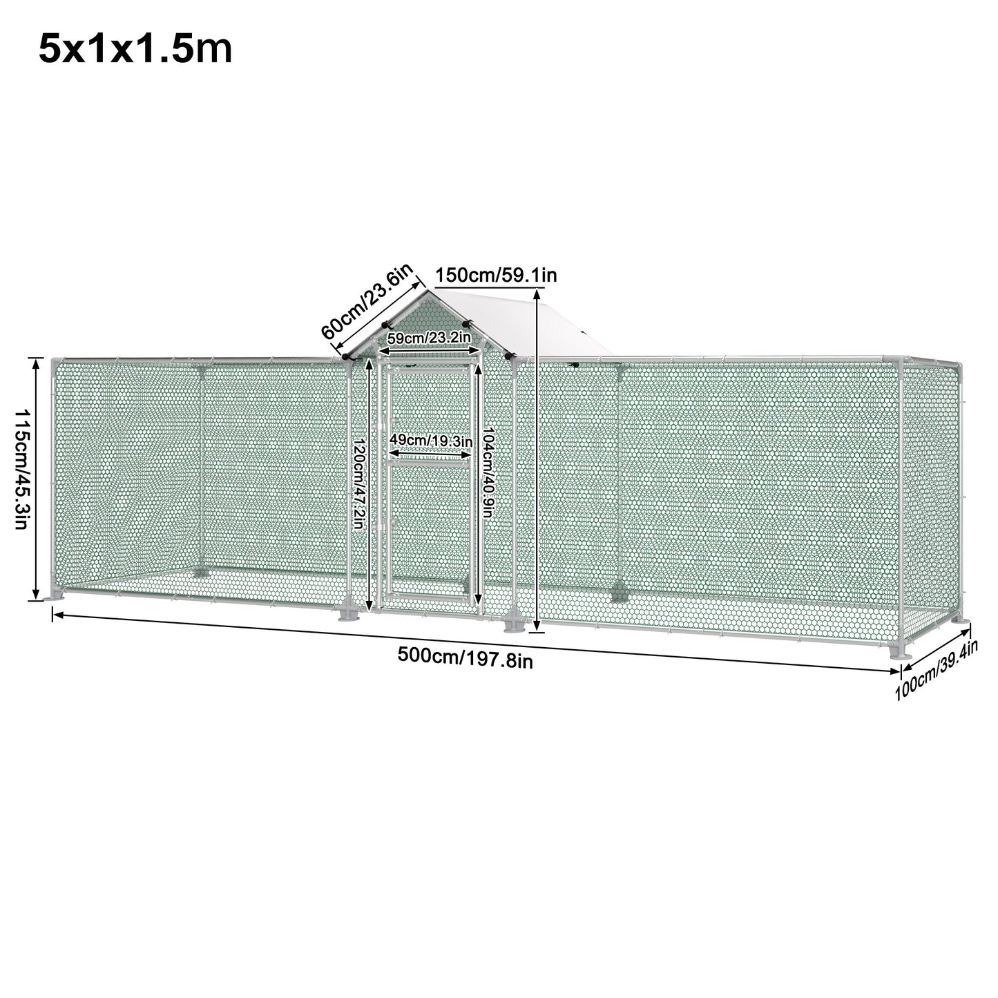LZQ 4x1m/5x1m Metal Chicken Coop with Sunshade, Door & Latch - Sturdy Rust-Resistant Iron Frame, Half-Enclosure Design for Garden Birds, Ducks, Small Animals - No Electricity Needed, Chicken Coop Accessories, Durable Construc
