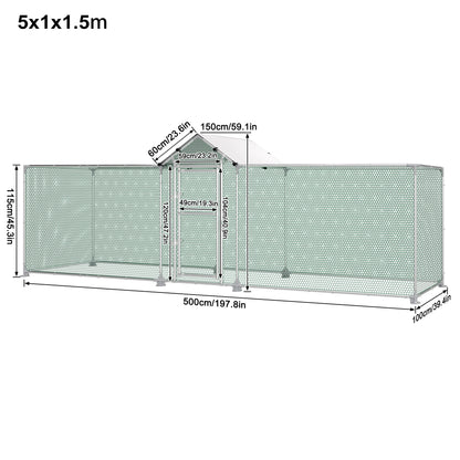 LZQ 4x1m/5x1m Metal Chicken Coop with Sunshade, Door & Latch - Sturdy Rust-Resistant Iron Frame, Half-Enclosure Design for Garden Birds, Ducks, Small Animals - No Electricity Needed, Chicken Coop Accessories, Durable Construc