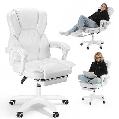 Ergonomische Bureaustoel – Bureaustoel Met Voetensteun – Kantoorstoel – Draaistoel – Gamingstoel – Memory Foam Zitting – Verstelbare Kantelbare Rugleuning – Wit