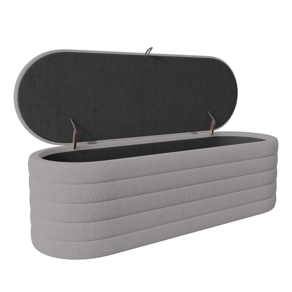 Poef Met Opbergruimte – Opbergpoef – Voetenbank – Hocker – Zitkist – Groot 120x40 cm – Zachte Teddy Fleece Bekleding – Grijs