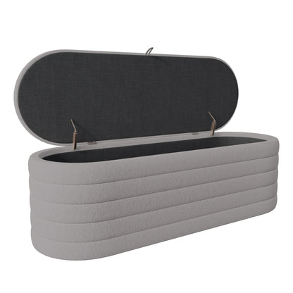Poef Met Opbergruimte – Opbergpoef – Voetenbank – Hocker – Zitkist – Groot 120x40 cm – Zachte Teddy Fleece Bekleding – Grijs