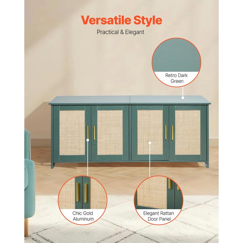 Krabpaalhuis – Krabpaal – Kattenhuis – Kattenspeelhuis – Kattenkast – Groot Modern Kattenhuis Met Rietdeuren – Verborgen Kattenbak En Ventilatiesysteem – Stevig Vezelplaat, Ruimtebesparend 120x45x50 cm