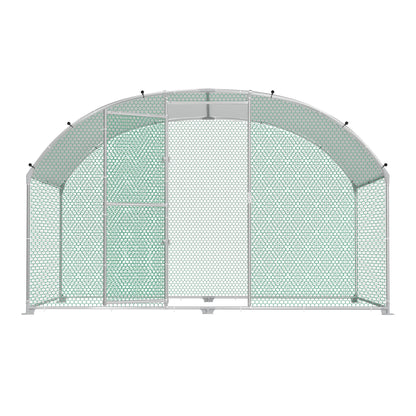 Chicken Coop 300x200x185cm Free-Range Enclosure Cages Small Animal Coop Galvanized Steel Chicken Cage Poultry Coop Aviary with PE Roof Outdoor Enclosure with Lock Poultry Coop, Dome Roof