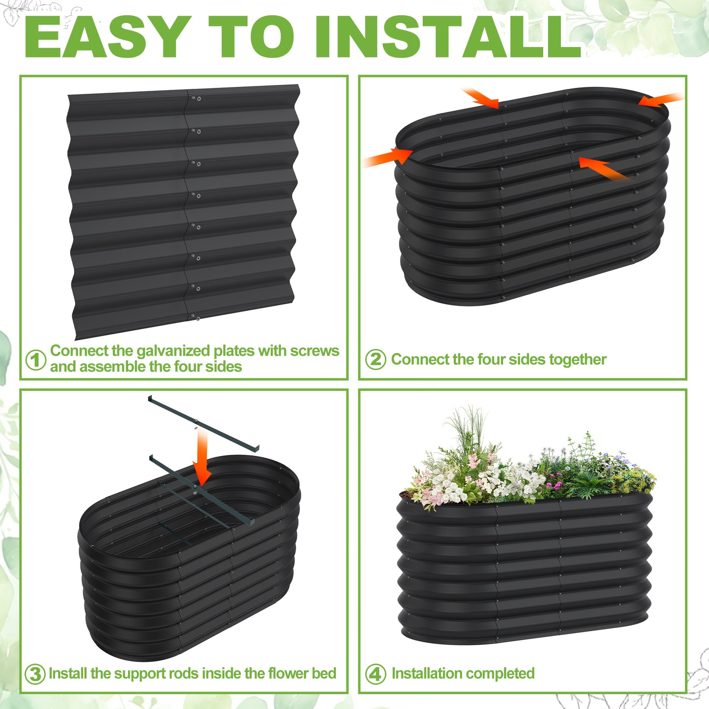 Hoogtebed Tuin – Verhoogd Plantenbed – Tuinbak – Kruidenbak – Groentebed – Ovaal Zwart – Gegalvaniseerd Staal – 180x90x60 cm
