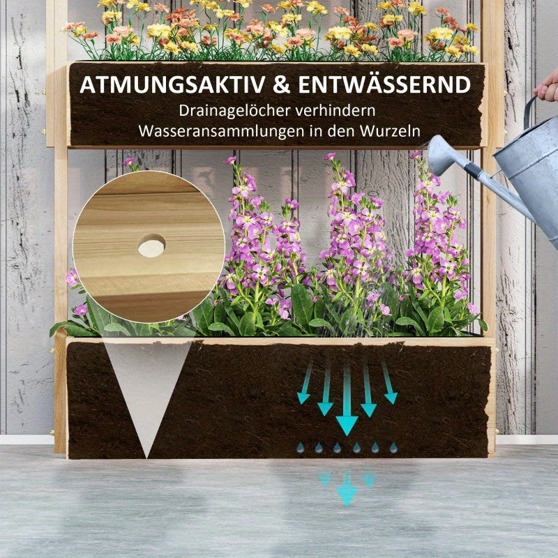 Verhoogde Plantenbak – Tuinbak – Kweekbak – Bloembak – Kruidenbak – 4 Laags – Natuurlijk Hout & Duurzaam Kunststof – Met Afwatering – Binnen en Buiten Geschikt