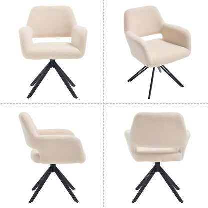 Two-Piece Modern Swivel Dining Chair Set with 180° Rebound & Teddy Velvet-Like Upholstery - Heavy-Duty Metal Frame, Solid Backrest Support, Easy-Clean Surface - Contemporary Black/Color Options for Dining Room, Living Room,