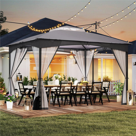 Tuinpaviljoen – Partytent – Tuintent – Prieel – Pergola – 3 x 3,6 m – Waterdicht Dubbel Dak – Inclusief Muggennetten & Zandzakken – Grijs