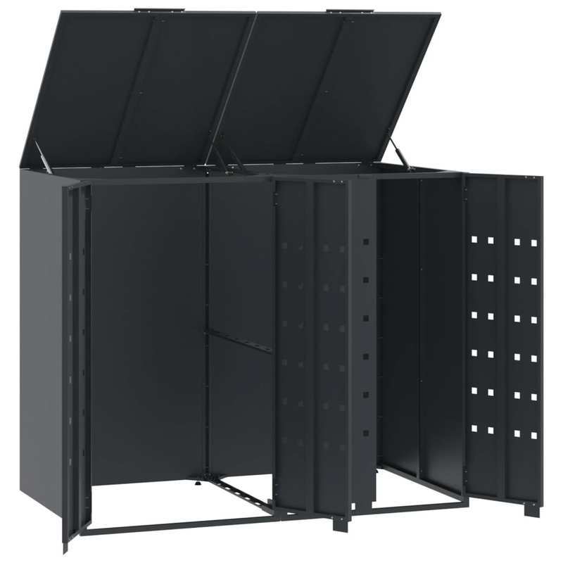 Afvalcontainer – Vuilnisbak – Afvalbak – Afvalemmer – Container – 2 Vaks – Stalen Behuizing – Wielen – Geventileerd Design – Ergonomische Handvatten – Antraciet – 138x79x117 cm – Zonder Elektriciteit