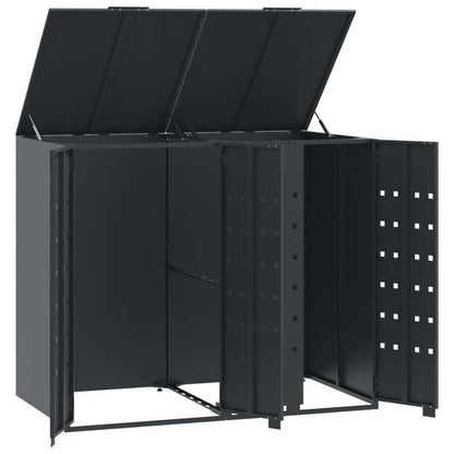 Afvalcontainer – Vuilnisbak – Afvalbak – Afvalemmer – Container – 2 Vaks – Stalen Behuizing – Wielen – Geventileerd Design – Ergonomische Handvatten – Antraciet – 138x79x117 cm – Zonder Elektriciteit